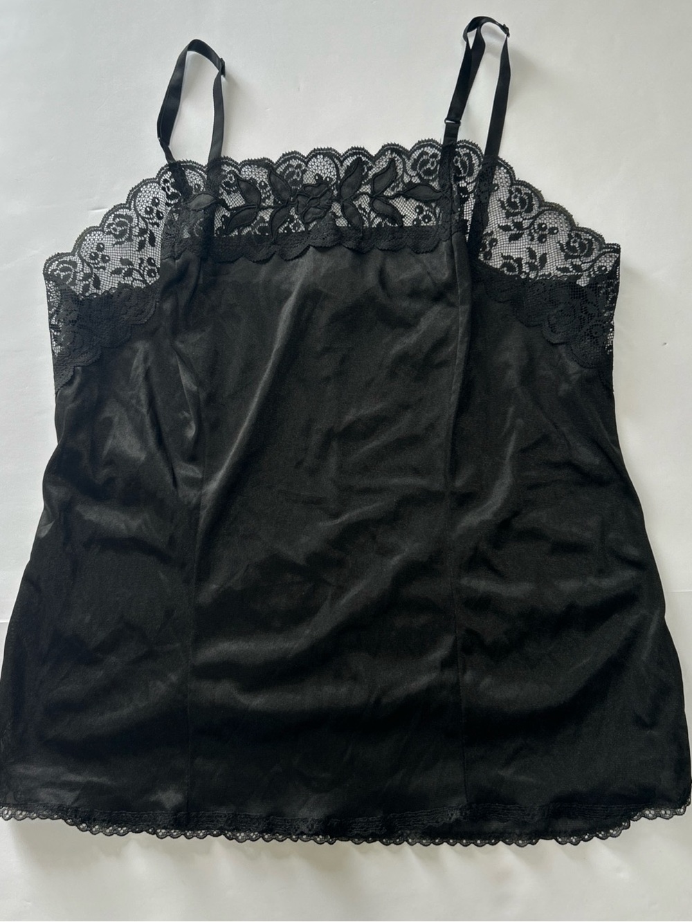 Black Satin‎ Lace Trim Camisole Y2k Lingerie Inspired Coquette Silky Spaghetti M